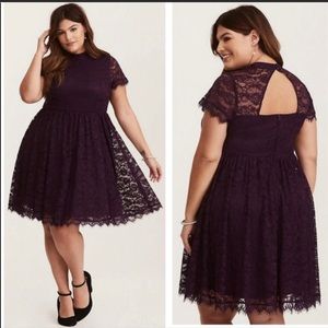 TORRID DEEP PURPLE HIGH NECK LACE SKATER DRESS